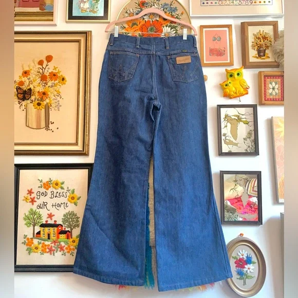 True Vintage 70s Wrangler Dark Wash Denim Flared Jeans *DEADSTOCK* - Picture 3 of 4